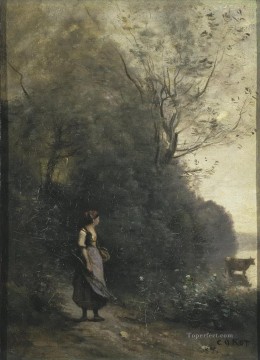 Jean Baptiste Camille Corot l paysanne paissant une vache dans la forêt Peinture à l'huile